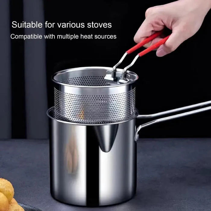 Stainless Steel 1200Ml Deep Fryer Pot with Strainer – Heavy-Duty Frying Pan