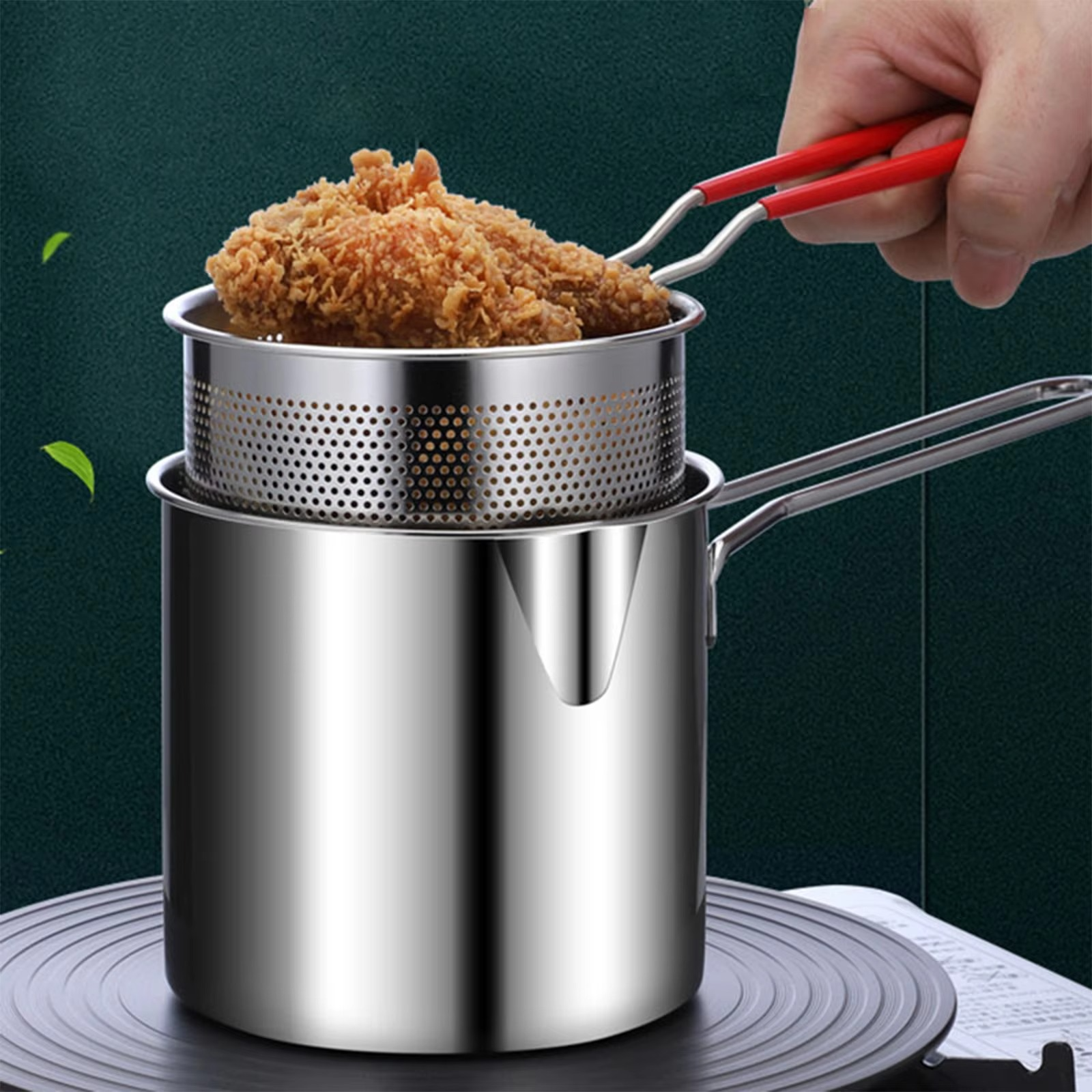 Stainless Steel 1200Ml Deep Fryer Pot with Strainer – Heavy-Duty Frying Pan