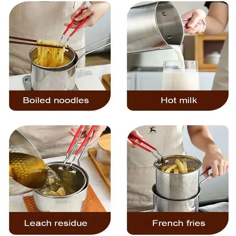 Stainless Steel 1200Ml Deep Fryer Pot with Strainer – Heavy-Duty Frying Pan