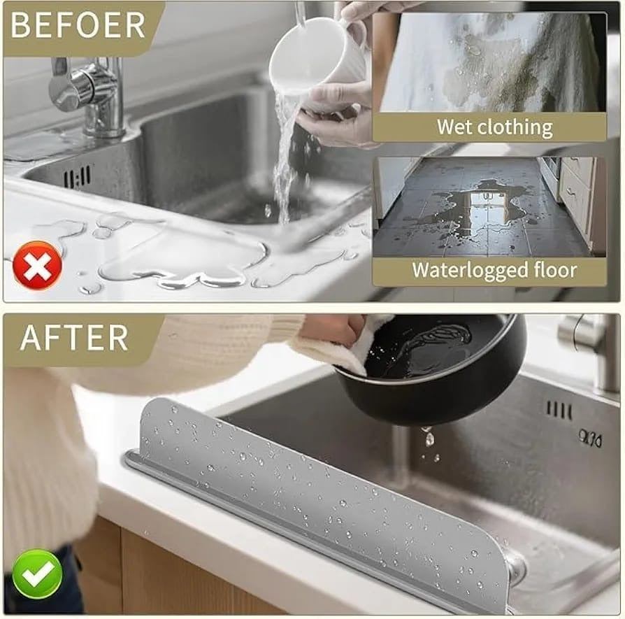 Silicone Sink Splash Guard with Suction Cups | Flexible Water Stopper for Kitchen & Bathroom Sinks