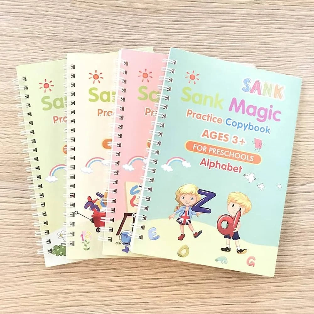 Sank Magic Practice Copybook | 4 Packs Reusable Writing Book | Disappearing Ink Pen