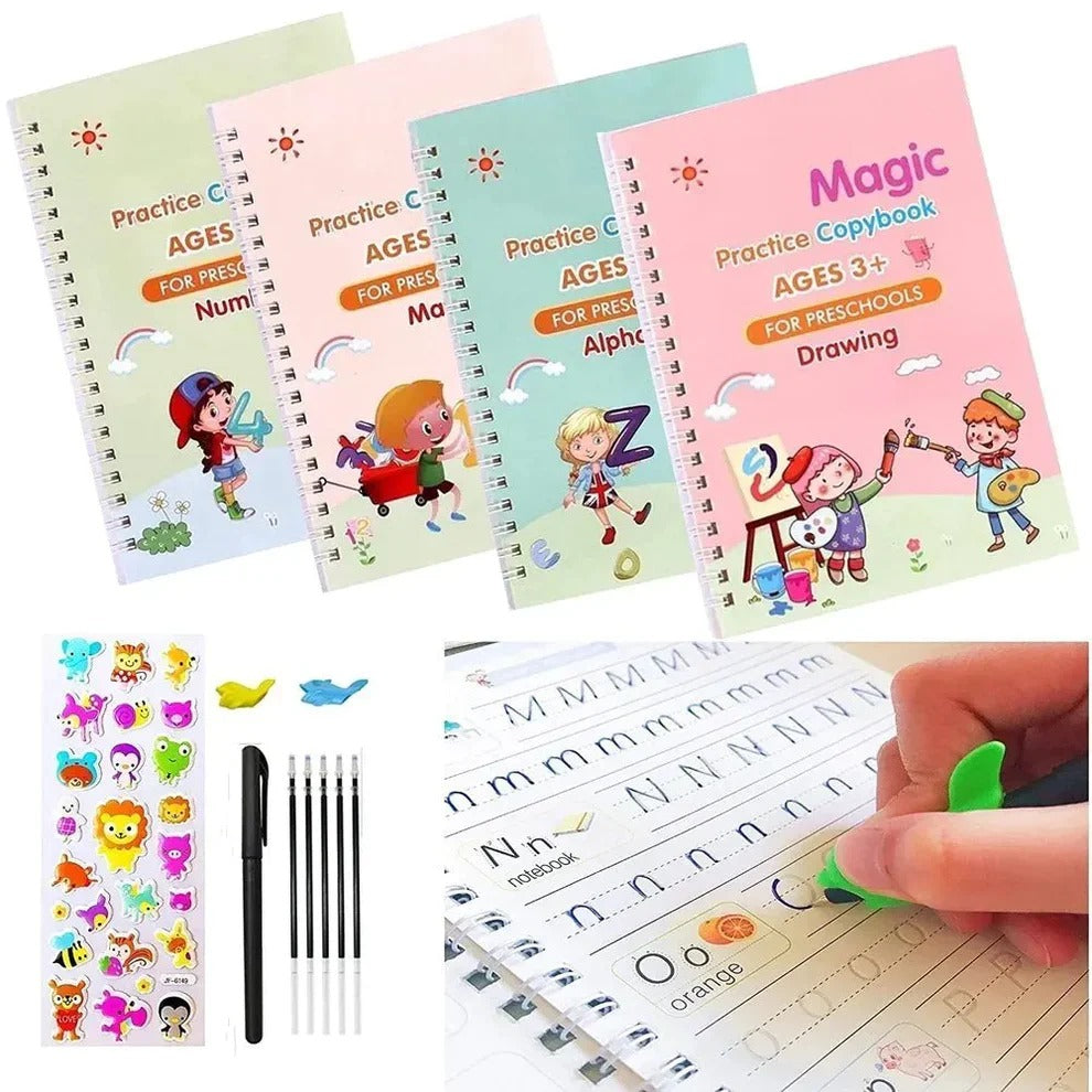 Sank Magic Practice Copybook | 4 Packs Reusable Writing Book | Disappearing Ink Pen